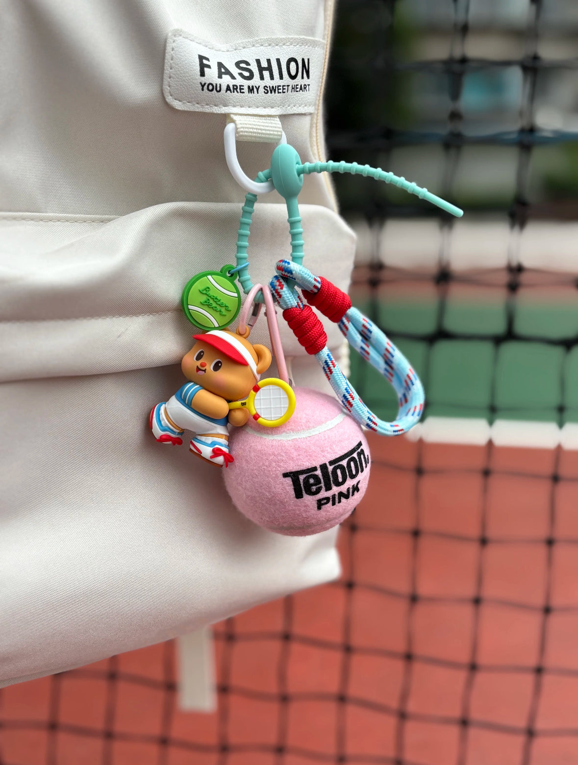 Sporty Tennis Bag Charm – Bear Keychain with Tennis Ball Accent