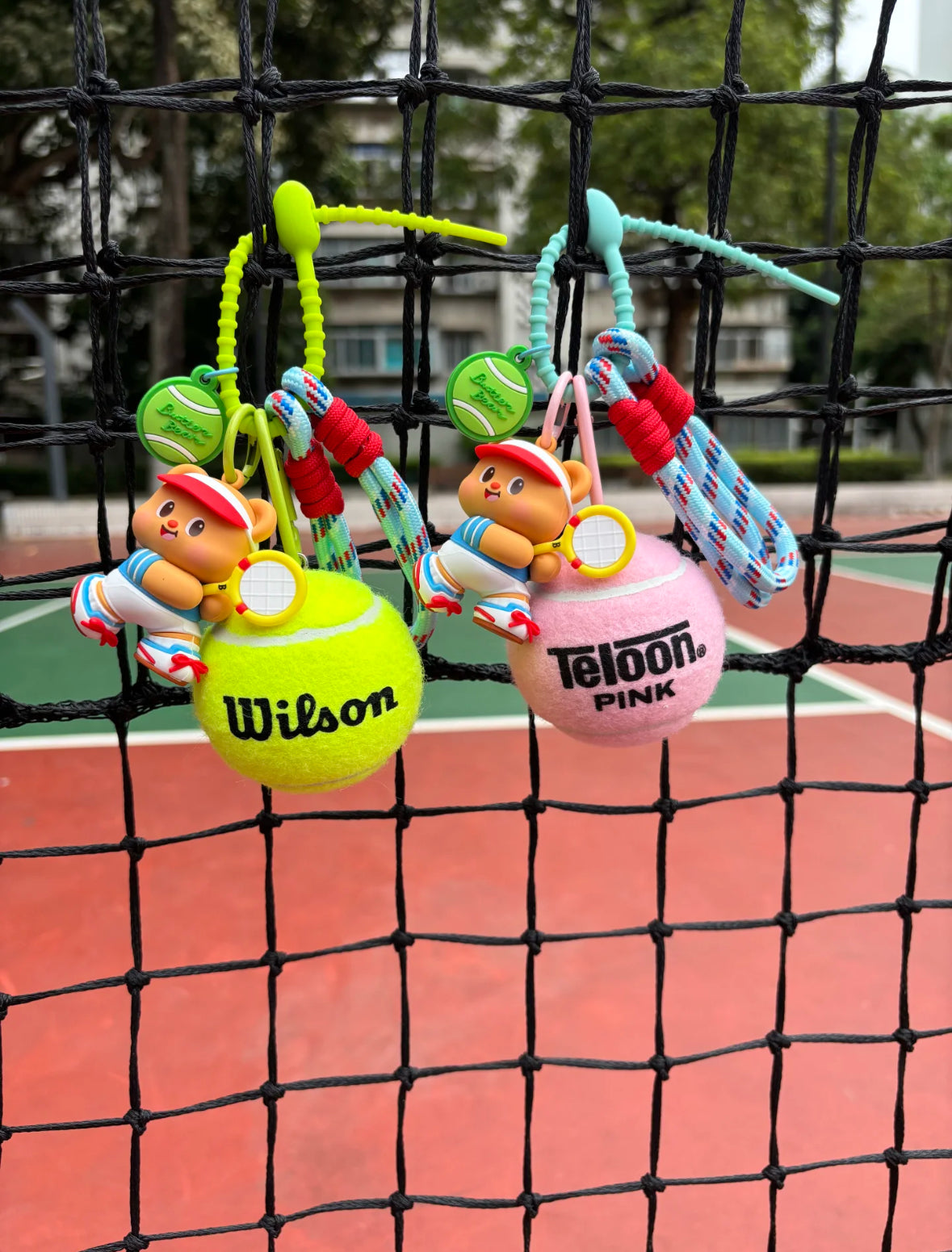 Sporty Tennis Bag Charm – Bear Keychain with Tennis Ball Accent