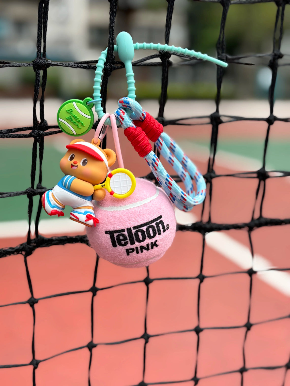 Sporty Tennis Bag Charm – Bear Keychain with Tennis Ball Accent
