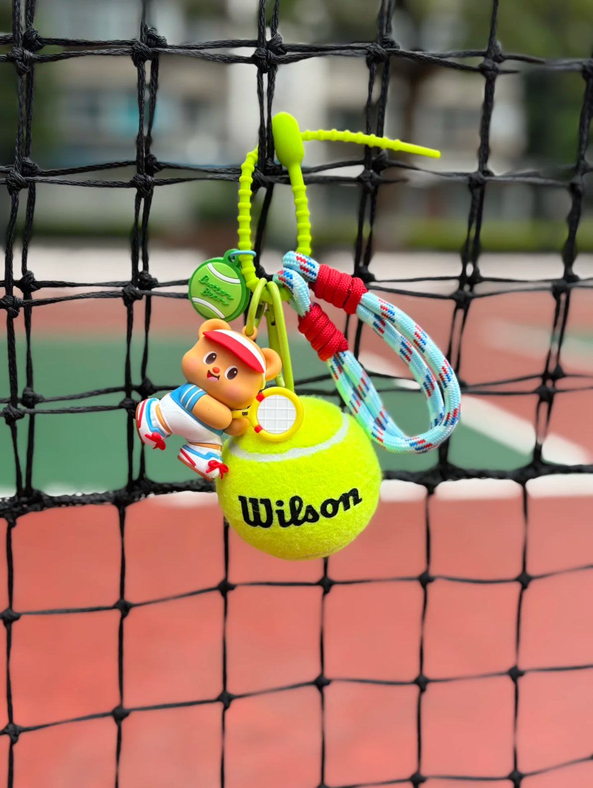 Sporty Tennis Bag Charm – Bear Keychain with Tennis Ball Accent