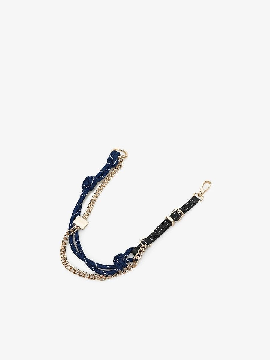 Adjustable Rope & Leather Bag Strap with Chain Accent