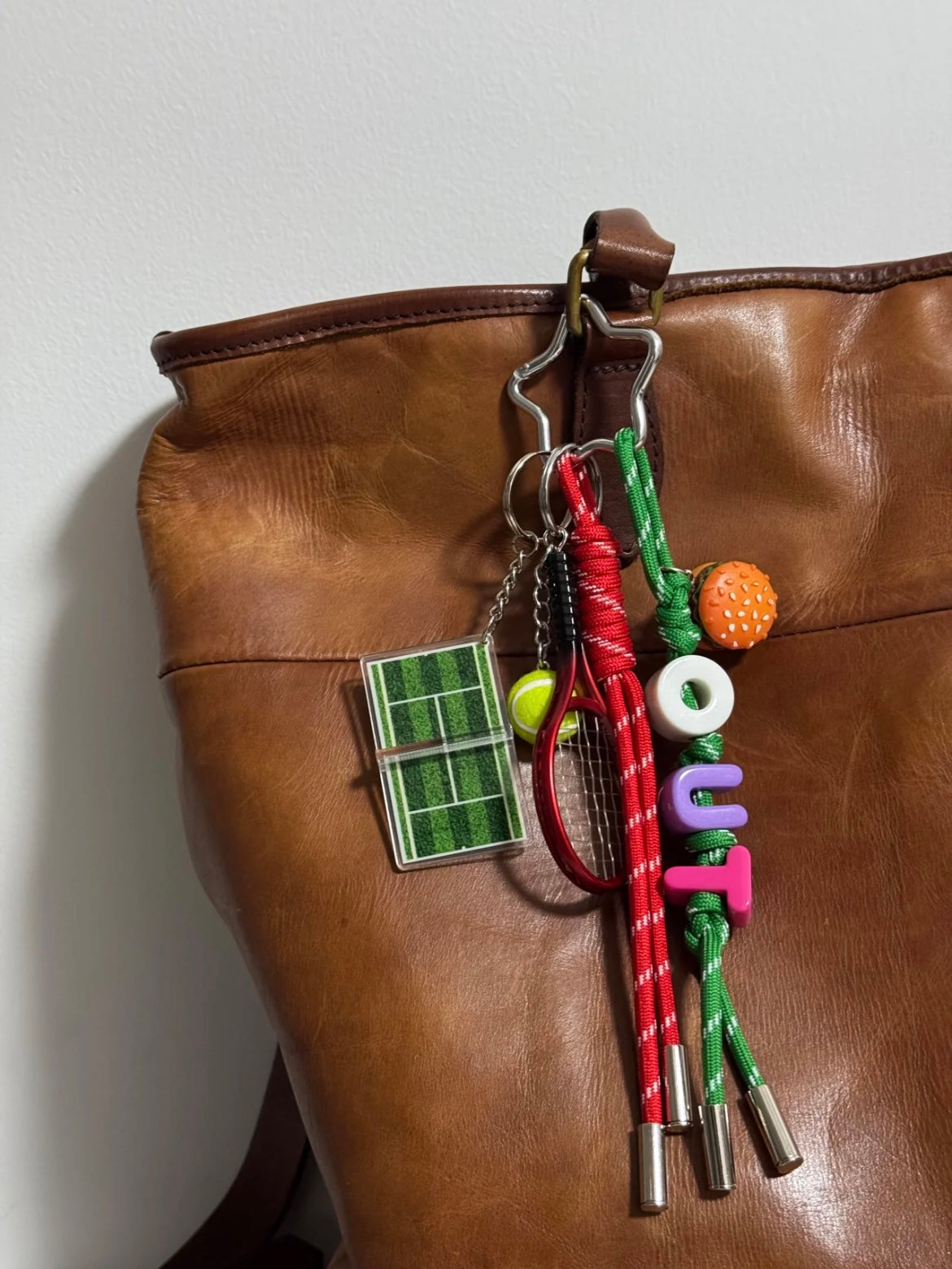 Tennis Court Bag Charm with Racket