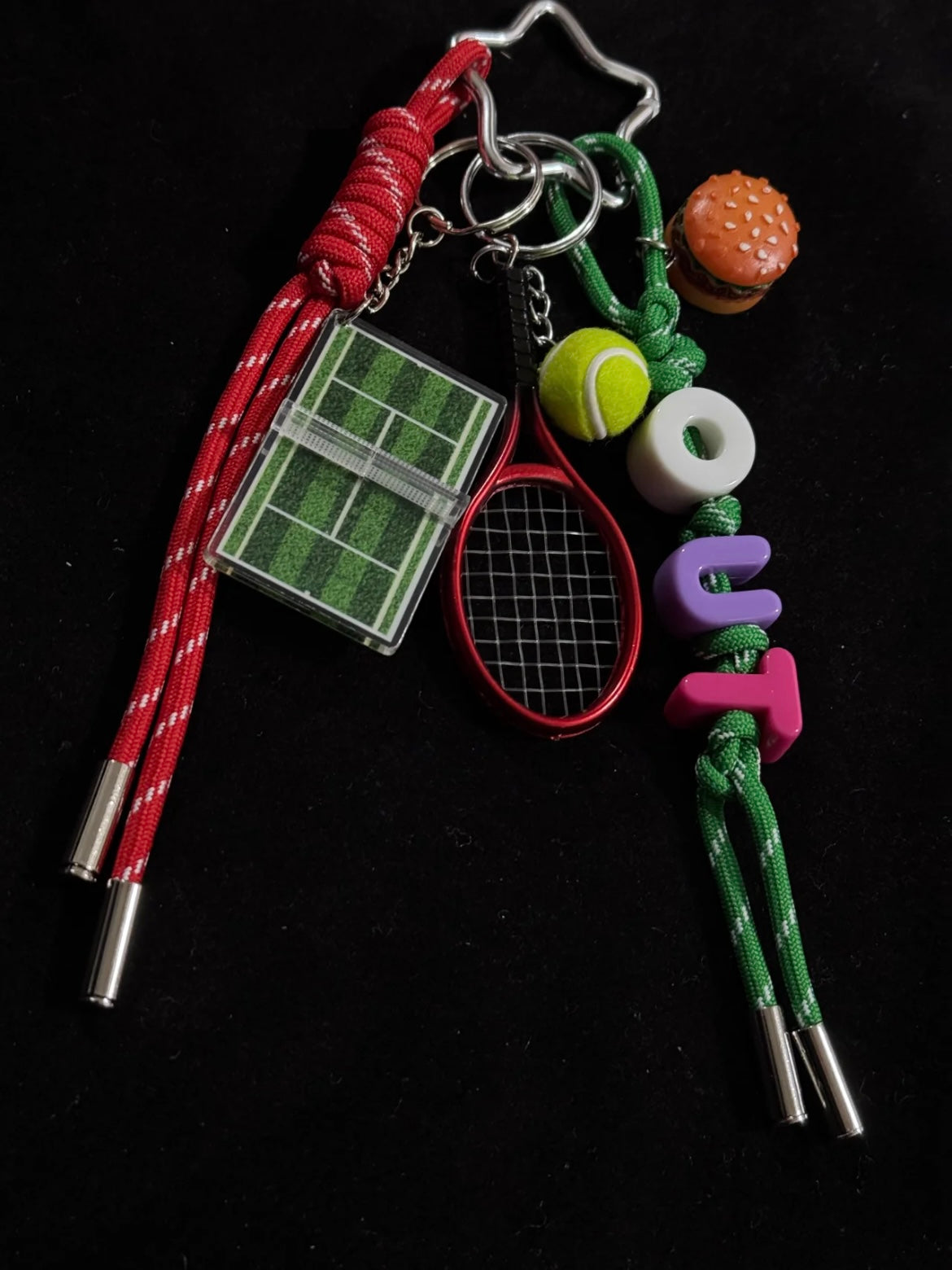 Tennis Court Bag Charm with Racket