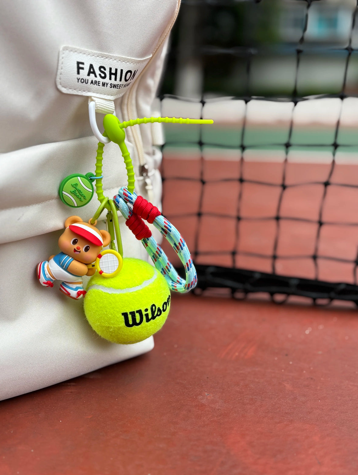 Sporty Tennis Bag Charm – Bear Keychain with Tennis Ball Accent