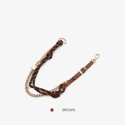 Adjustable Rope & Leather Bag Strap with Chain Accent
