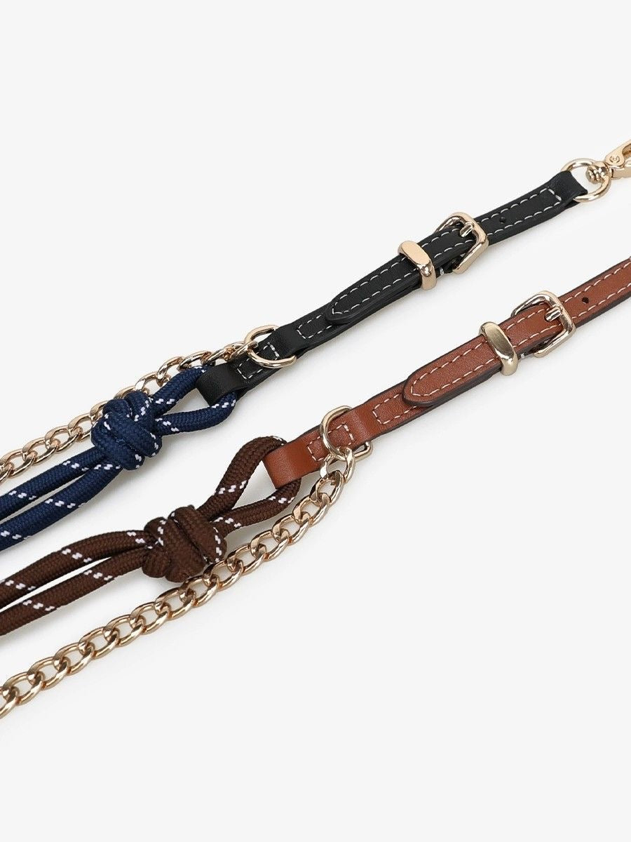 Adjustable Rope & Leather Bag Strap with Chain Accent