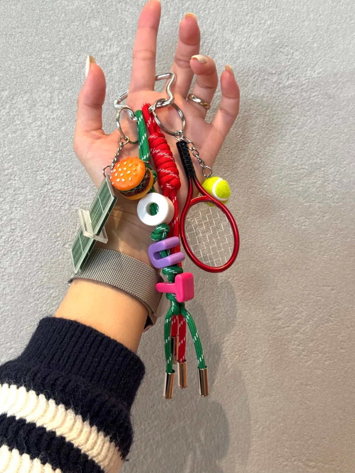 Tennis Court Bag Charm with Racket